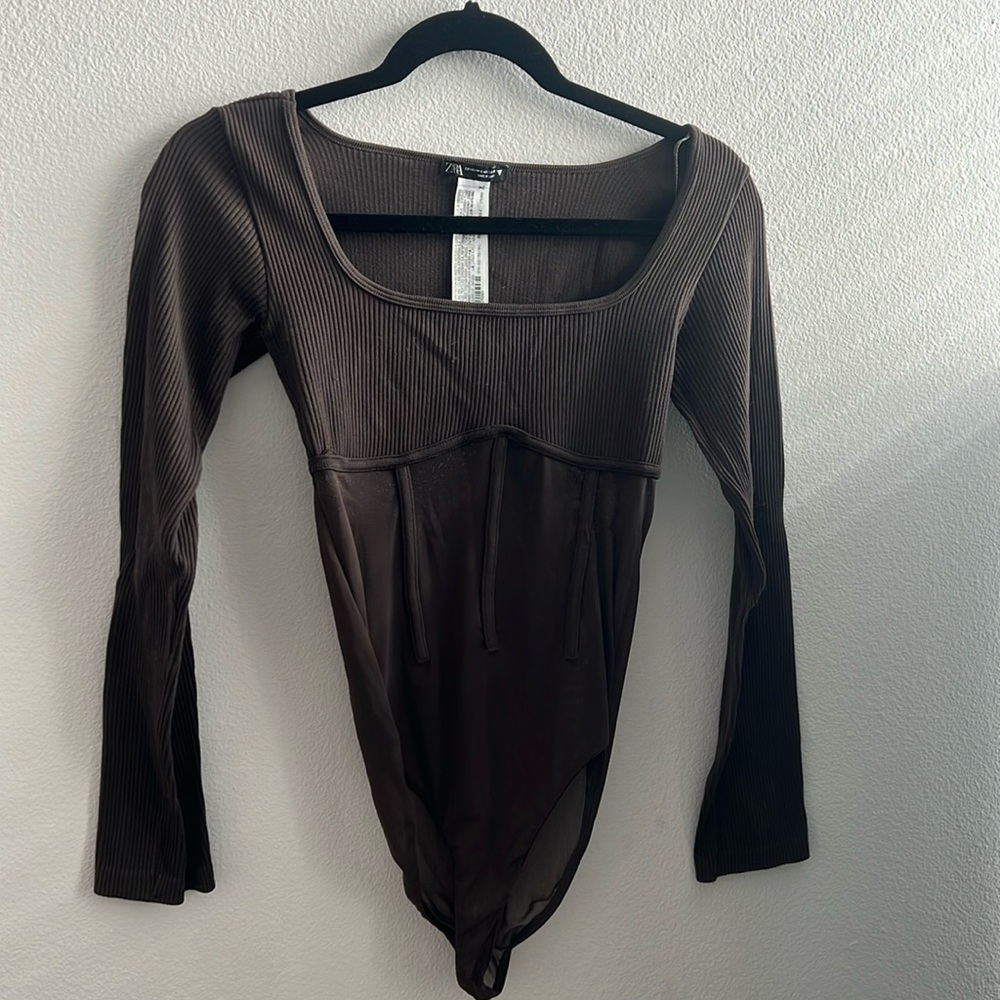 Zara Partially Sheer Brown Top